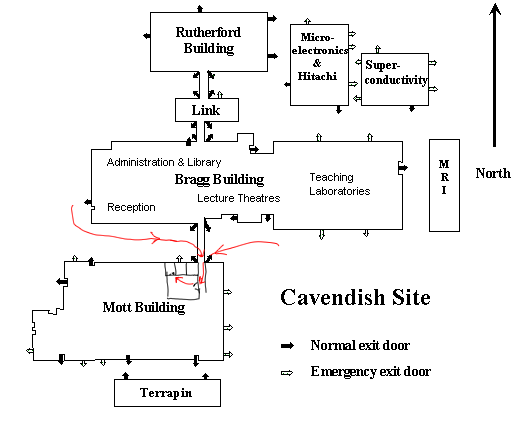 Map of Cavendish Lab showing Chris Ford's office